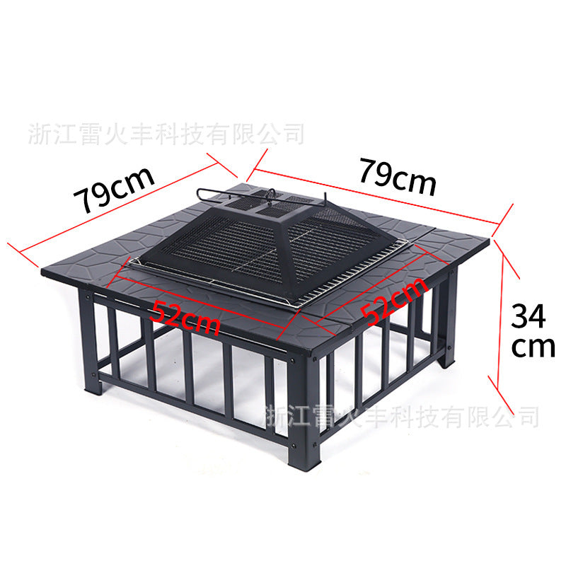 厂家直供方形火盆BBQ烧烤炉户外便携式火炉 烤火盆烧烤架取暖火炉Factory-direct square fire bowl BBQ grill – portable outdoor stove, fire bowl, barbecue rack and space heater