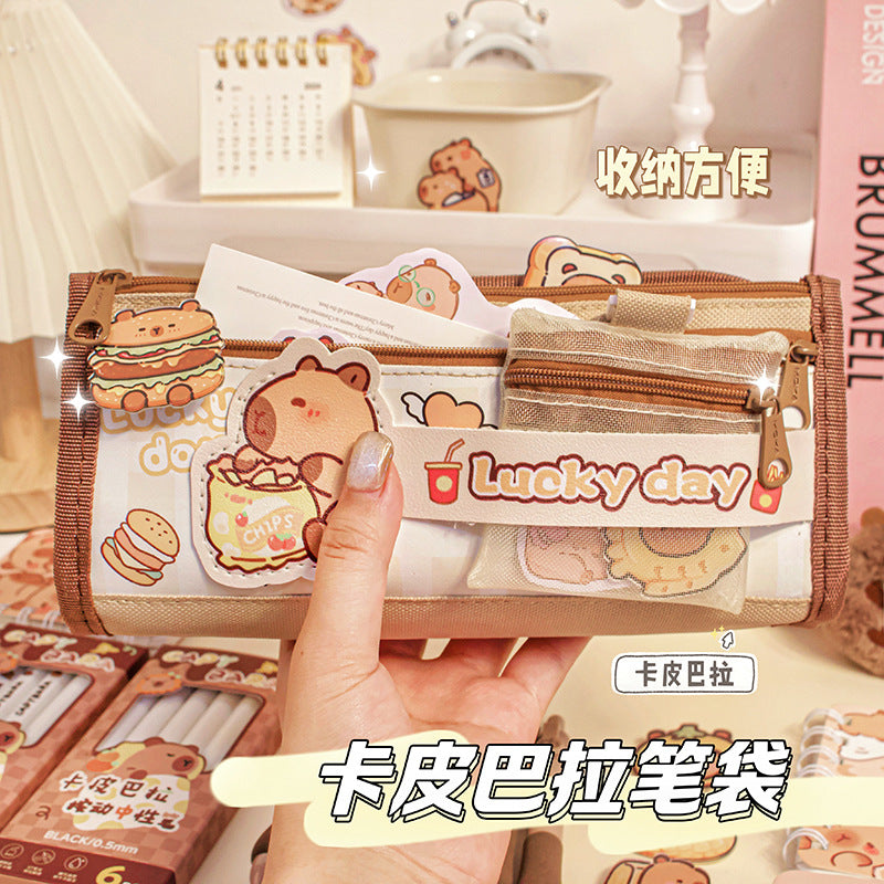 卡皮巴拉文具收纳袋可爱少女心零钱包多隔层笔盒学生大容量铅笔袋Capybara Stationery Organizer Bag: Cute, Girly Coin Purse with Multiple Compartments—Large-Capacity Pencil Case for Students