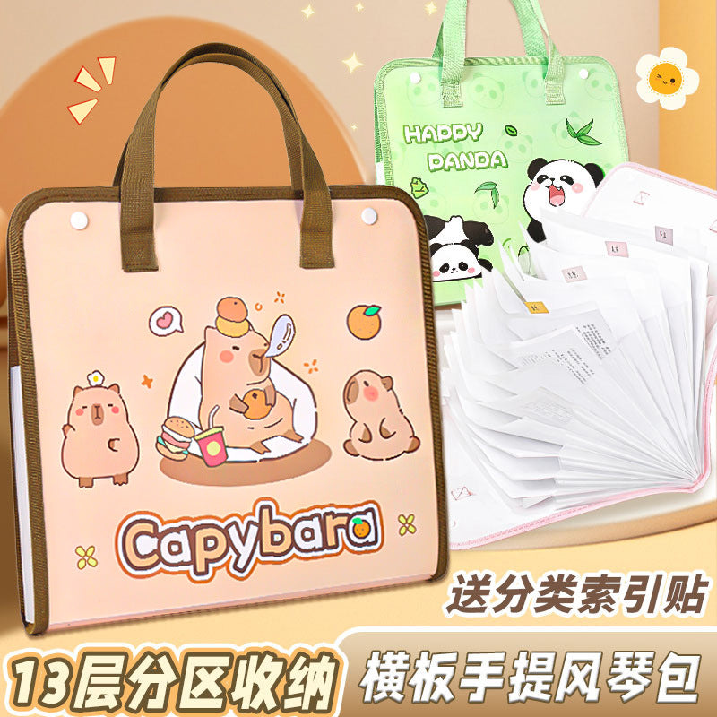 MOKA魔卡卡通横版风琴包卡皮巴拉系列13层大容量手提文具袋MOKA MoKa Cartoon Side-Folding Accordion Bag Capybara Series 13-Compartment Large-Capacity Tote Stationery Bag