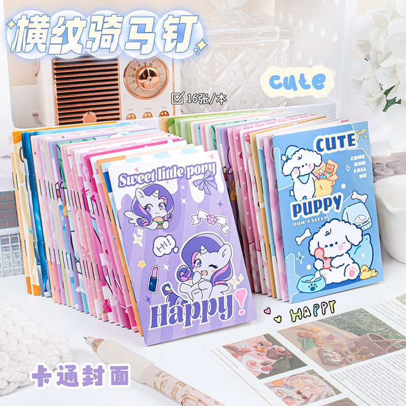 卡通骑马钉横线本软皮本笔记本记事本小本子可爱迷你学生随身账本Cartoon Horse-Printed Ruled Softcover Notebook, Notepad, Small Notebook—Cute Mini Student Pocket Notebook