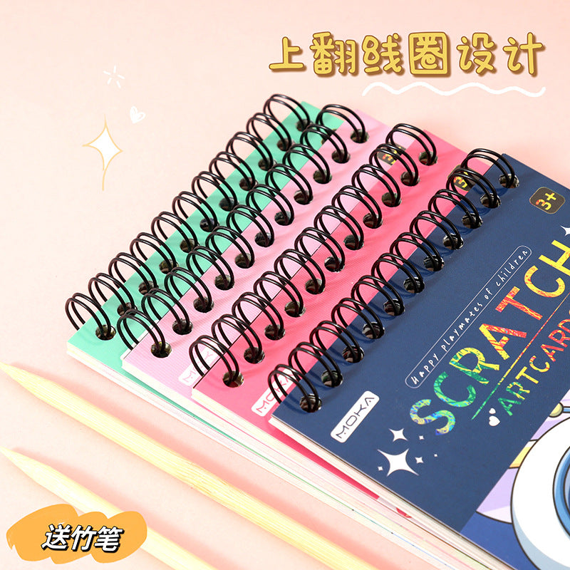 MOKA创意儿童DIY刮刮本儿童刮画本幼儿园美术刮刮纸趣味涂鸦画纸MOKA Creative Kids' DIY Scratch-Art Book: Children's Scratch-Art Book, Preschool Art Scratch Paper, Fun Doodle Paper