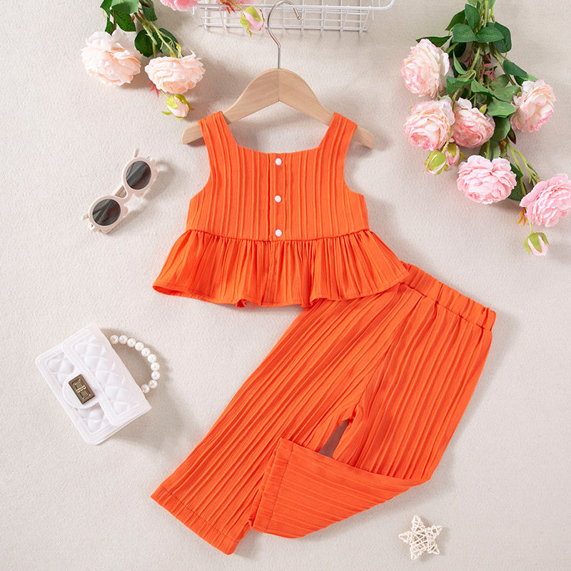 欧美风格吊带背心款柔顺优质面料纯色上衣长裤两件套Strapless Tank Top Set—Plain-Colored Top and Pants in Soft, High-Quality Fabric