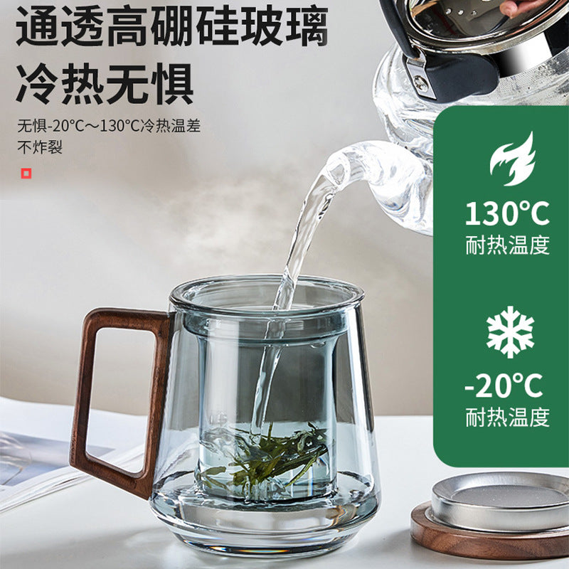 商务办公便携带盖带把带茶隔玻璃杯 男士茶水分离泡茶杯 Business-Style Portable Glass Tea Cup with Lid, Handle, and Tea Strainer—Men's Tea Cup with Separate Tea and Water Compartments