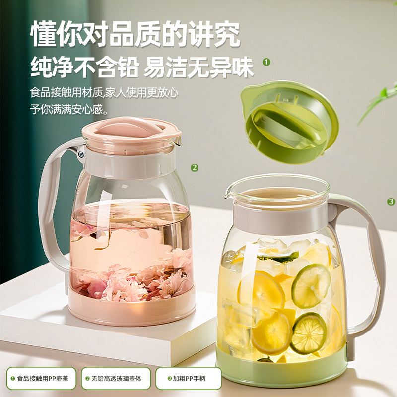 天喜大容量玻璃冷水壶家用办公耐热泡茶壶凉白开水果汁壶 Tianxi Large-Capacity Glass Water Jug—Heat-Resistant Teapot for Home and Office Use; Ideal for Tea, Chilled Water, and Fruit Juice