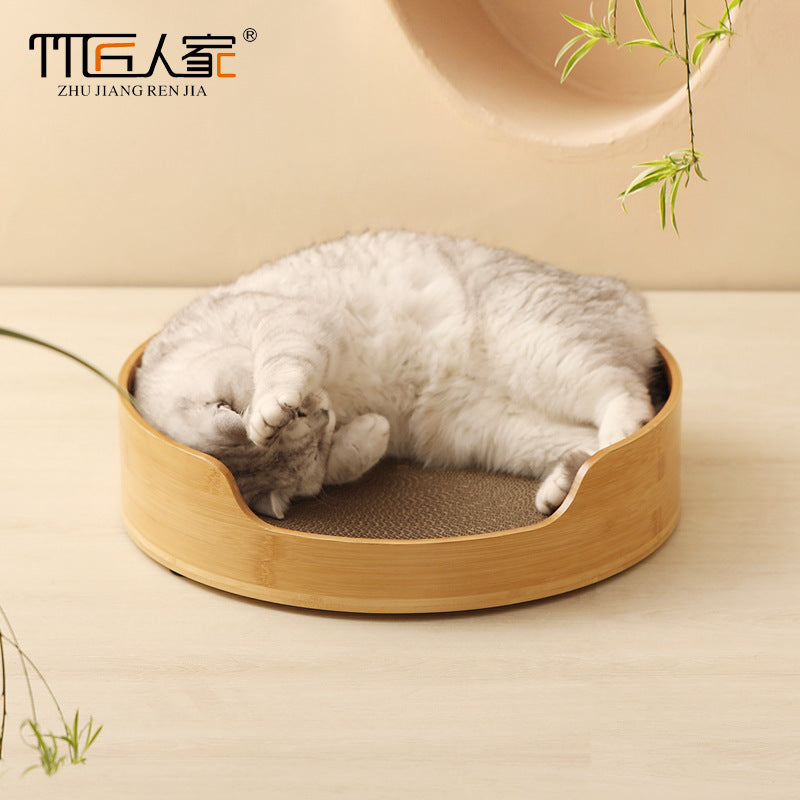 猫抓板猫窝一体不易掉屑圆型猫窝瓦楞耐抓自嗨解闷猫抓盆猫咪玩具All-in-one scratching post and cat bed – lint-free, round cat bed made of corrugated material, scratch-resistant, perfect for keeping cats entertained and relieving boredom – cat scratching bowl and cat toy