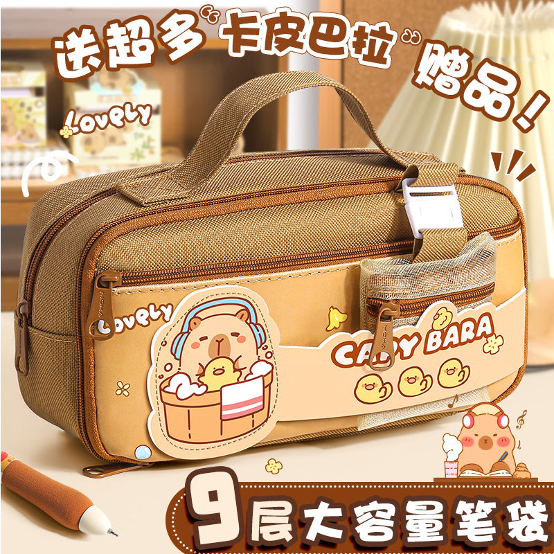 卡皮巴拉9层提手笔袋 学生大容量笔袋ins风小学生笔盒 Capybara 9-Layer Pen Case with Handle—Large-Capacity Student Pen Case for Elementary School Students