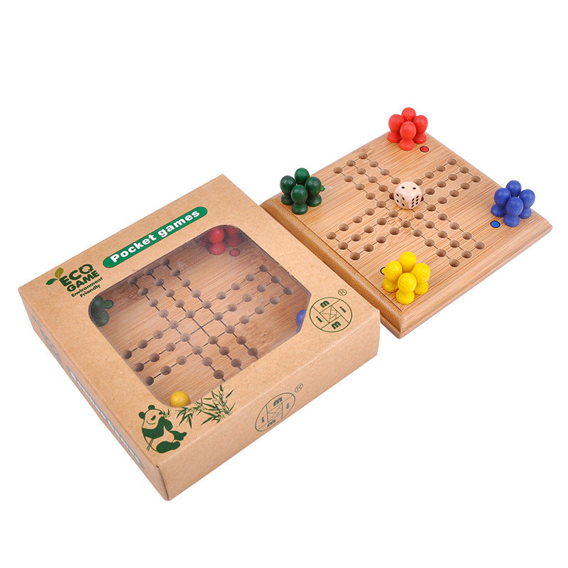 竹子玩具飞行棋传统木质桌面游戏 儿童益智多功能互动玩具便携Bamboo Toy Ludo: Traditional Wooden Board Game – Educational, Multifunctional, Interactive and Portable Children’s Toy