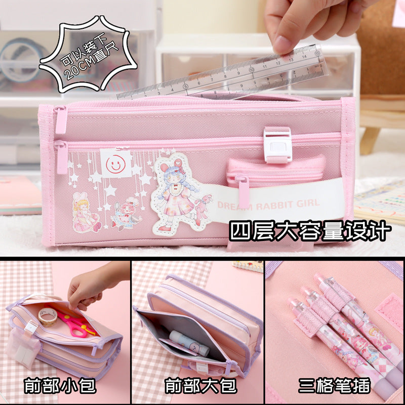 MOKA魔卡大容量笔袋学生文具盒铅笔盒零钱包网红少女心儿童礼物MOKA Large-Capacity Pencil Case, Student Stationery Set, Pencil Case, Coin Purse—Trendy, Girly, Perfect Gift for Kids