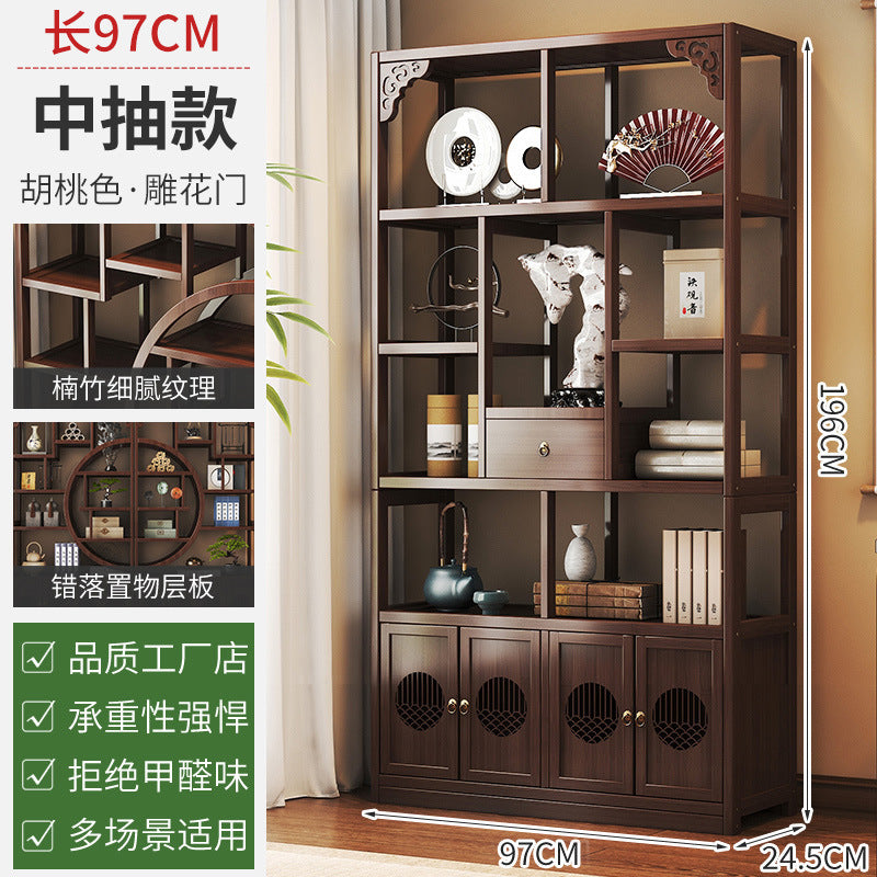 新中式博古架茶室置物架茶叶展示柜非实木隔断多宝阁客厅摆件架子New Chinese-style display cabinet, tea room shelving unit, tea leaf display cabinet, non-solid wood partition, multi-tiered cabinet, living room ornament shelf