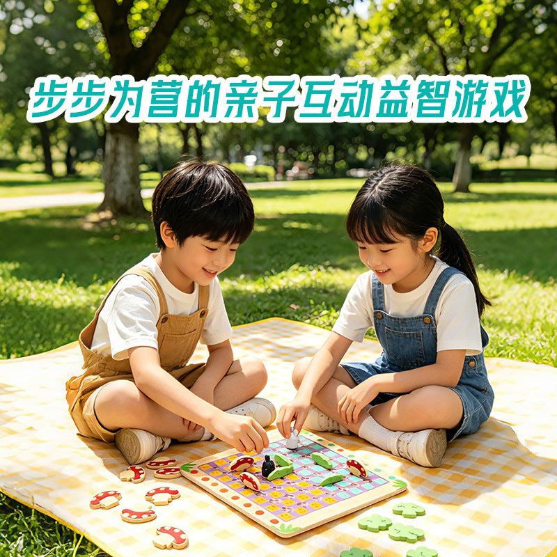木制益智桌游儿童双人对战兔子大灰狼版围追堵截互动亲子游戏玩具Wooden Educational Board Game for Children: Two-Player ‘The Big Bad Wolf and the Rabbits’ Edition – Chase and Block Interactive Parent-Child Game Toy