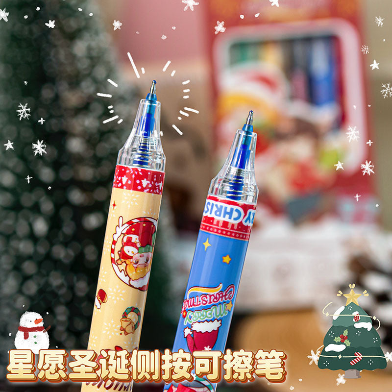 圣诞创意侧按动可擦中性笔儿童礼物学生圣诞节礼品蓝笔刷题笔文具Creative Christmas Side-Press Erasable Gel Pen—Children's Gift, Student Christmas Gift, Blue Pen, Practice Pen, Stationery