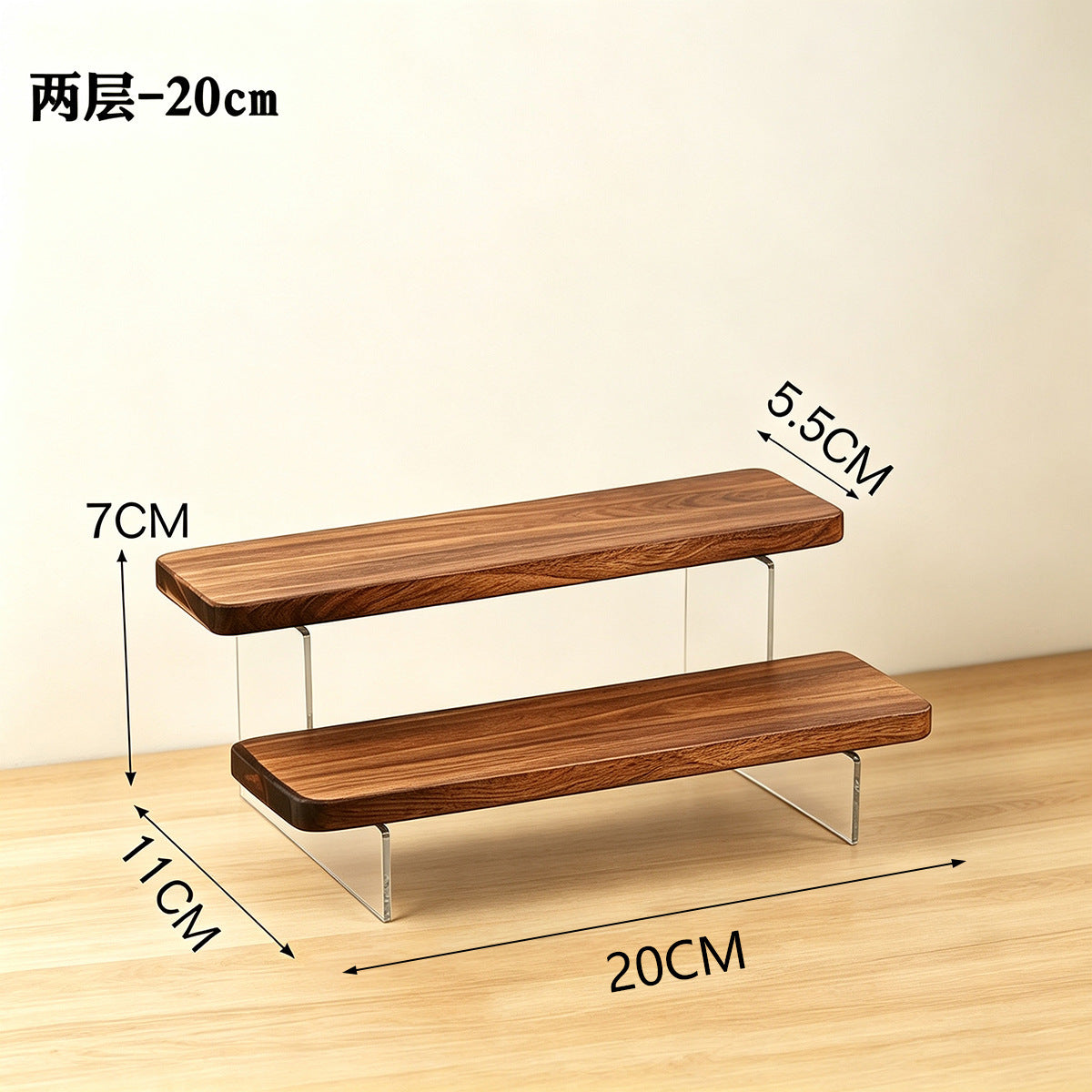 家用轻奢展示架亚克力透明阶梯架盲盒摆件手办桌面简约木质置物架Home-use luxury display stand; transparent acrylic tiered stand; blind box figurines; collectables; minimalist wooden desktop storage rack