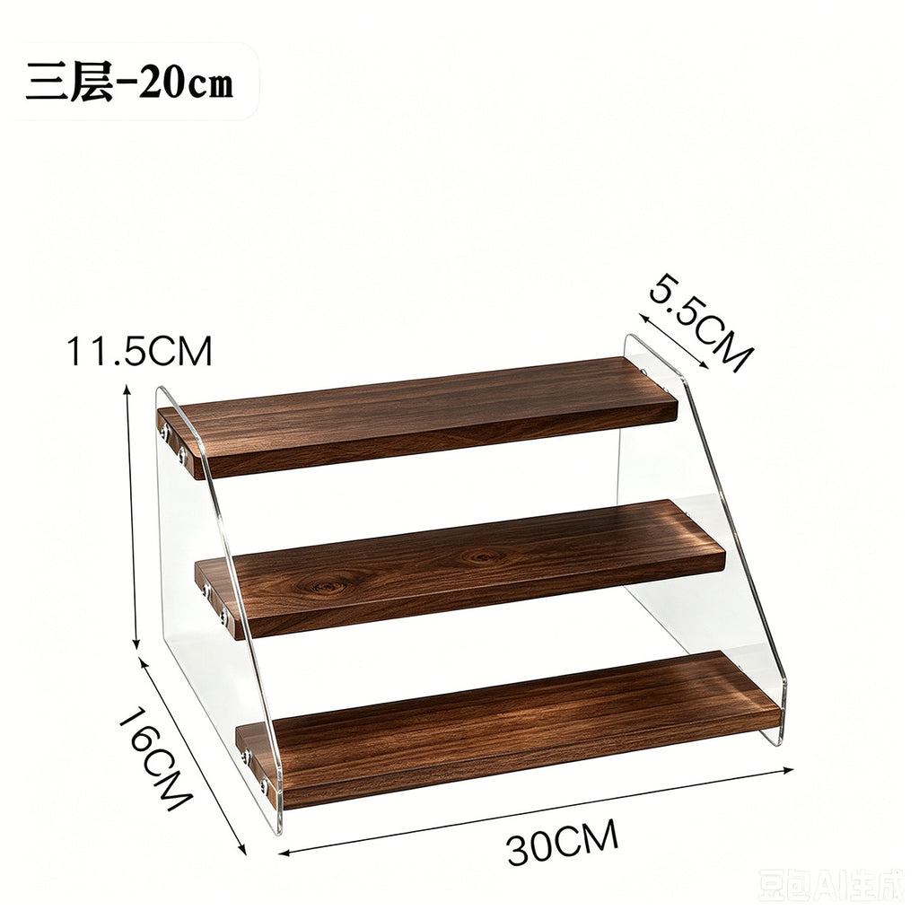亚克力透明阶梯展示架盲盒手办公仔化妆品多层可视物架桌面置物架Transparent acrylic tiered display stand for blind boxes, collectable figurines and cosmetics – multi-tiered open-fronted display unit and desk organiser