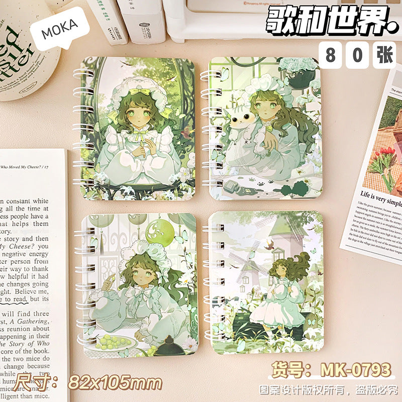 可爱卡通高颜值A7侧翻线圈本学生小本子迷你笔记本便携办公记事本 Cute, Cartoon-Style, High-Quality A7 Side-Folding Spiral Notebook—Student Notebook, Mini Notebook, Portable Office Notepad