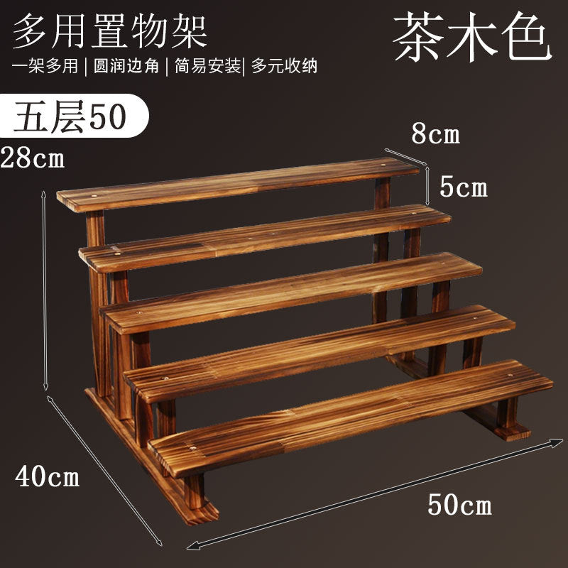 实木小花架复古展示架置物架木质桌面架子阳台多层摆摊阶梯手办架Solid Wood Mini Flower Stand, Vintage Display Stand, Storage Rack, Wooden Tabletop Stand, Balcony Multi-Tier Stall, Step-Style Figurine Stand