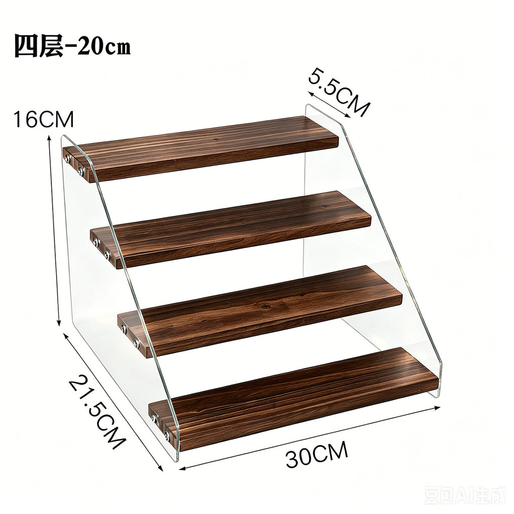 亚克力透明阶梯展示架盲盒手办公仔化妆品多层可视物架桌面置物架Transparent acrylic tiered display stand for blind boxes, collectable figurines and cosmetics – multi-tiered open-fronted display unit and desk organiser