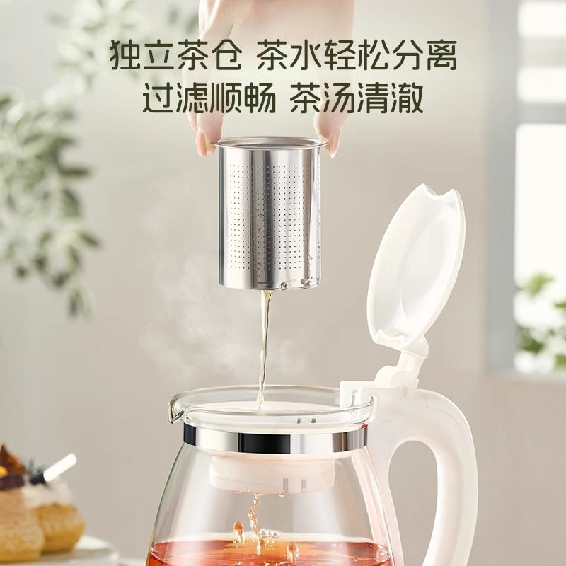 茶水分离泡茶壶家用耐热玻璃带把手不锈钢茶仓水壶花茶壶Tea-Water Separator Teapot: Household-Use Heat-Resistant Glass Teapot with Handle and Stainless Steel Tea Chamber, Floral Tea Pot