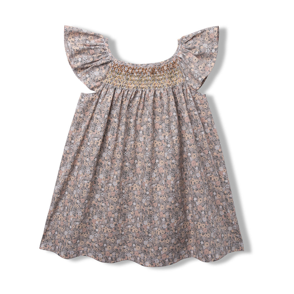 女童打缆飞袖连衣裙绣花婴儿裙田园风小碎花宝宝裙 Girls' Ruffle-Sleeve Dress, Embroidered Baby Dress, Rustic-Style Baby Dress with Small Floral Print