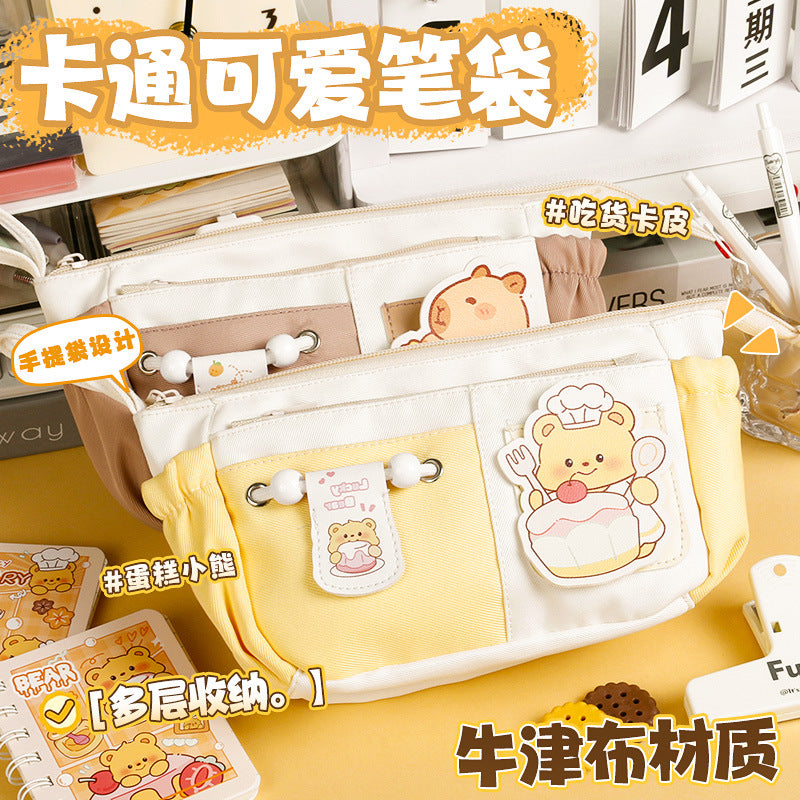 卡皮巴拉牛津布大容量多层收纳笔袋高颜值女生文具盒铅笔盒 Capybara Oxford Fabric Large-Capacity Multi-Compartment Organizer Pencil Case—Stylish Stationery Case for Girls