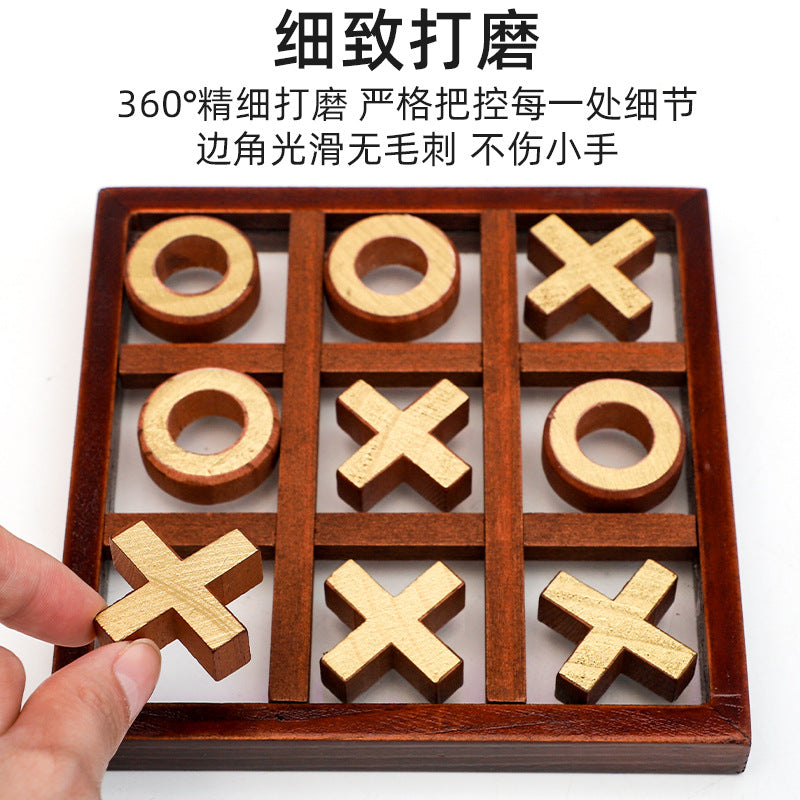 井字棋玩具外贸品质益智游戏XO棋木制双人对战亲子互动跨境推荐Tic-Tac-Toe Toy – Export-Quality Educational Game: XO Board Game, Wooden, Two-Player, Parent-Child Interaction – Recommended for Cross-Border Sales