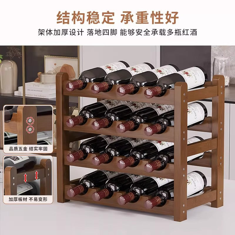 木质多层酒架吧台红酒威士忌酒陈列展示架酒杯放置架实木酒瓶收纳Wooden multi-tier wine rack, bar counter, red wine and whisky display stand, wine glass holder, solid wood wine bottle storage