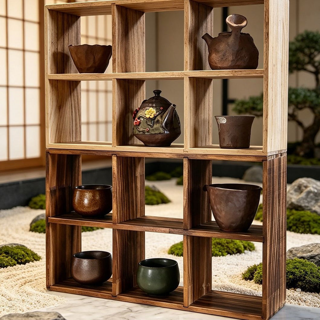 纯实木新中式展示架博古架茶具展示架中古风高档客厅收纳架置物架Solid Wood New Chinese-Style Display Cabinet, Curio Cabinet, Tea Set Display Cabinet – Vintage-Style Luxury Living Room Storage Unit and Shelving Unit
