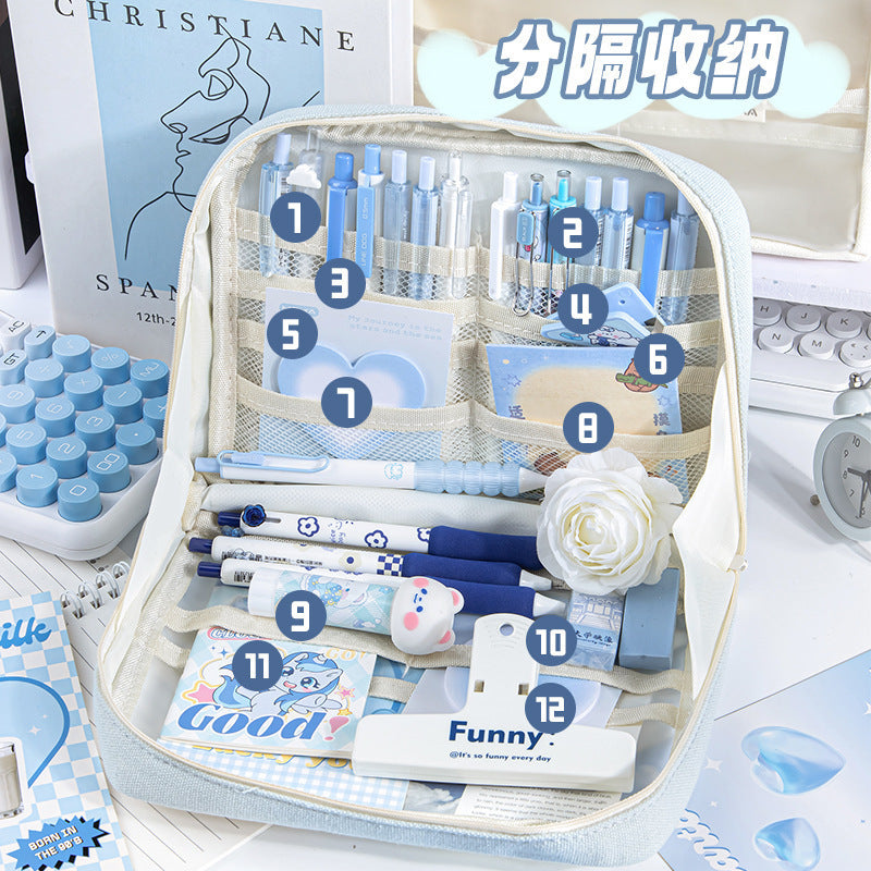 高颜值大容量多层笔袋小学生透明文具袋防水简约铅笔袋Stylish, Large-Capacity, Multi-Compartment Pencil Case for Elementary School Students—Transparent, Waterproof, Minimalist Pencil Case
