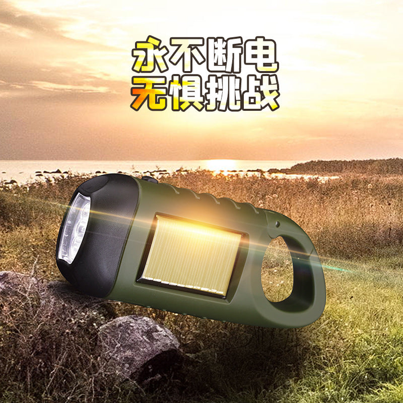 跨境户外应急太阳能手电筒手持手摇发电USB充电强光手电筒批发Wholesale of Cross-Border Outdoor Emergency Solar-Powered Handheld Flashlights with Hand-Crank Charging and USB Rechargeable High-Intensity Light