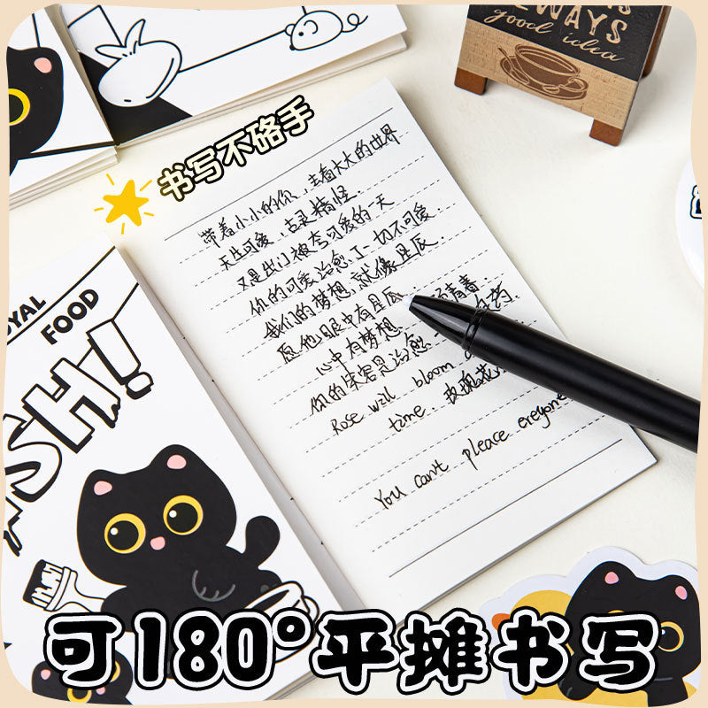 萌趣黑猫煤球骑马钉横线本便携尺寸100k细腻横纹纸黑猫卡通小本子 Cute Black Cat “Coal Ball” Riding a Horse, Stitched Notebook, Portable Size, 100k Fine-Ruled Paper, Black Cat Cartoon Mini Notebook