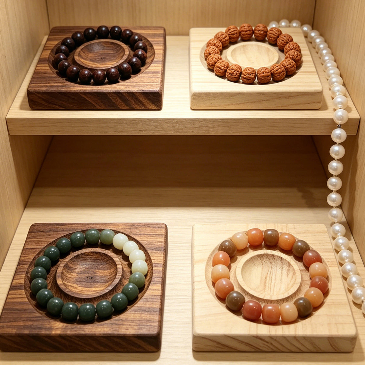 实木珠宝首饰展示托盘手链手串手镯串珠穿珠DIY配件设计盘子支架Solid wood jewellery display tray for bracelets, bead strands, bangles, beaded jewellery and DIY accessories – design tray and stand