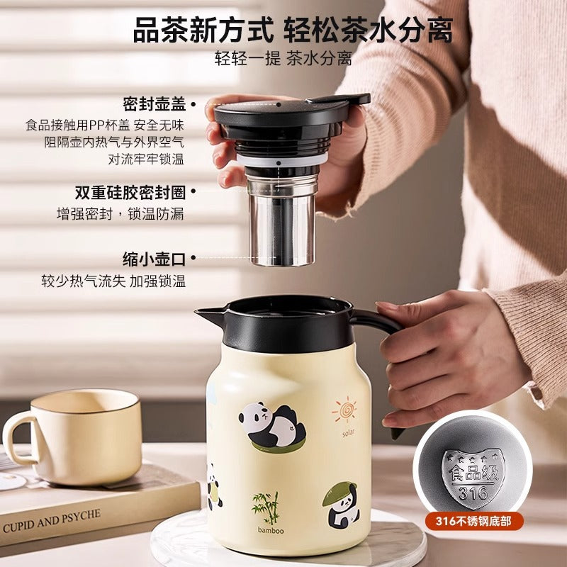 可爱卡通熊猫家用大容量保温泡茶壶 一键按压出水茶水分离焖茶壶Cute Cartoon Panda Large-Capacity Insulated Teapot for Home Use—One-Button Press to Pour, Tea-Water Separation, Steeping Teapot