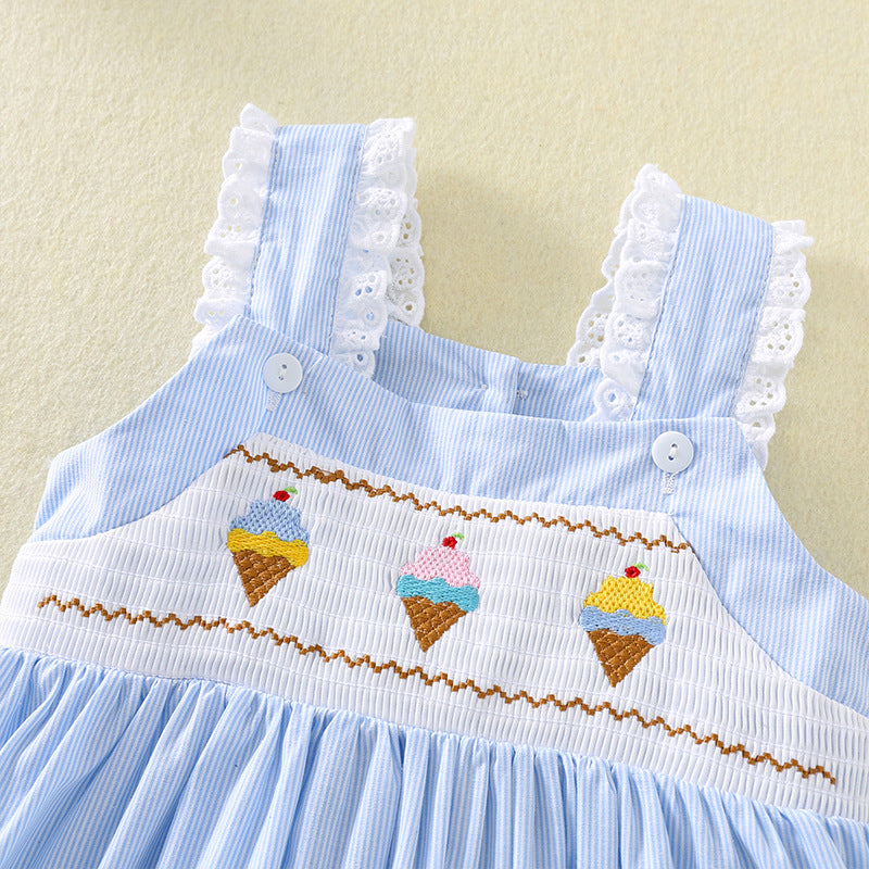 夏季女童无袖打揽连衣裙精美刺绣公主裙女宝宝背带裙Summer Sleeveless Wrap Dress for Girls, Exquisitely Embroidered Princess Dress, Baby Girl Overalls