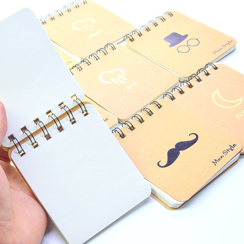 创意韩国文具黑色烫金胡子线圈本笔记涂鸦记事便签小本子Creative Stationery: Black Hot-Stamped Mustache Spiral-Bound Notebook for Sketching, Notes, and Sticky Notes