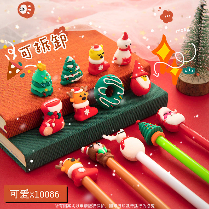 MOKA圣诞笔卡通中性笔ins韩系黑笔学生可爱超萌高颜值刷题笔MOKA Christmas Pen: Cartoon-Gel Ink Pen—Cute, Adorable, and Stylish Study Pen for Students