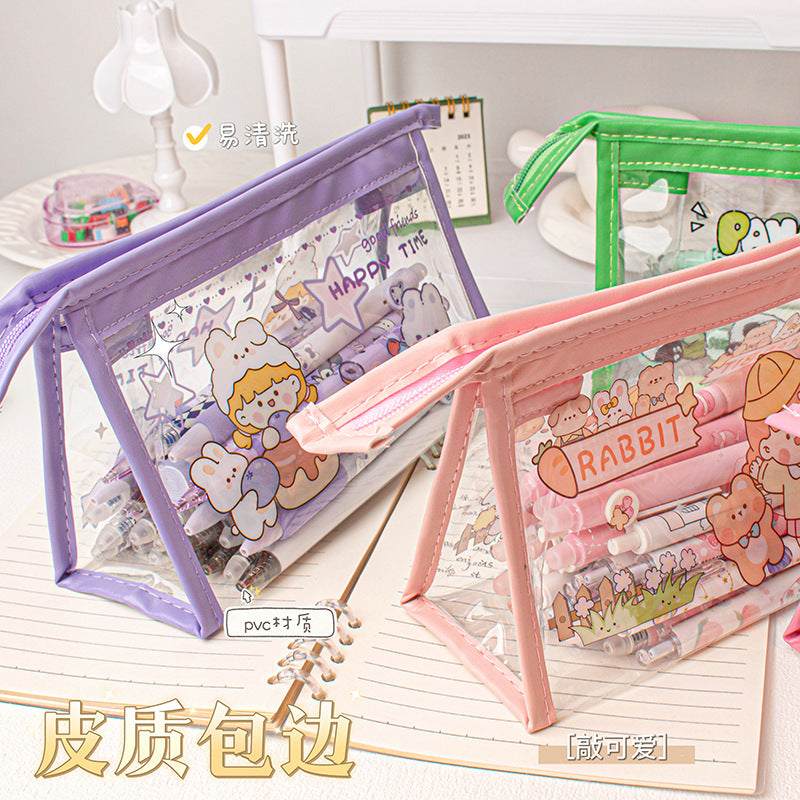 MOKA魔卡韩版三角透明笔袋大容量文具袋高颜值三角化妆包袋收纳袋MOKA Korean-Style Transparent Triangle Pencil Case, Large-Capacity Stationery Bag, Stylish Triangle Cosmetic Pouch, Storage Bag