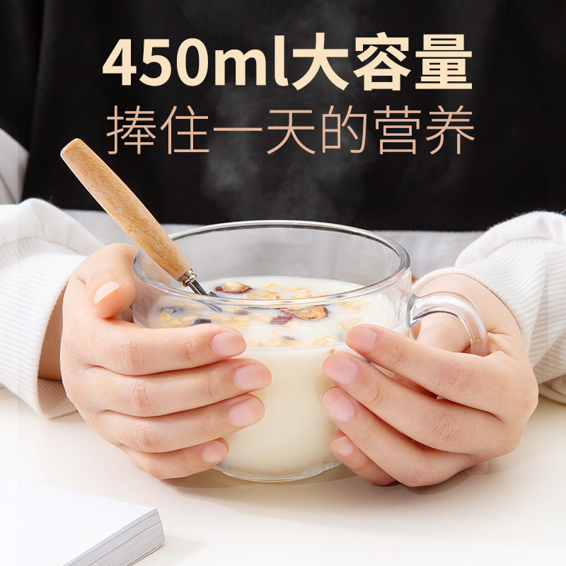 天喜玻璃杯家用水杯ins风咖啡杯简约牛奶杯早餐杯带把手燕麦杯子Glass Cups: Household Drinking Glasses, Coffee Mugs, Minimalist Milk Glasses, Breakfast Cups, Oatmeal Cups with Handles