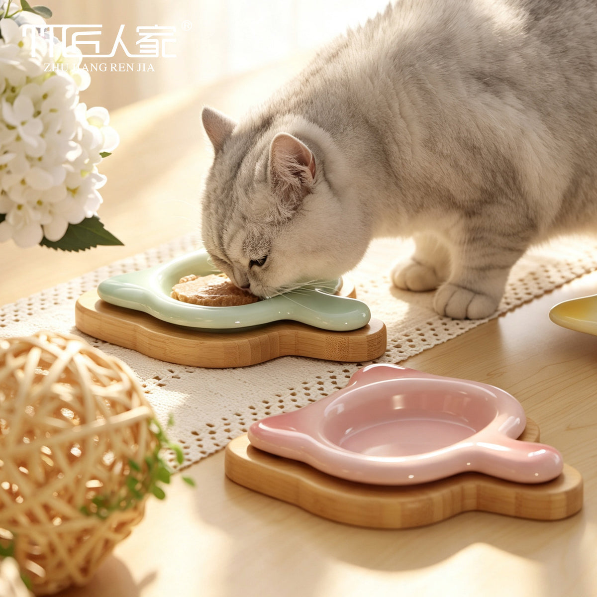 楠竹猫耳碗架多巴胺手柄猫碗高颜值护颈防打翻猫咪食盆幼猫饮水碗Nan Zhu Cat Ear Bowl Stand with Dopamine Handle – Stylish Cat Bowl with Neck Protection and Anti-Tip Design for Kittens and Kitten Water Bowls