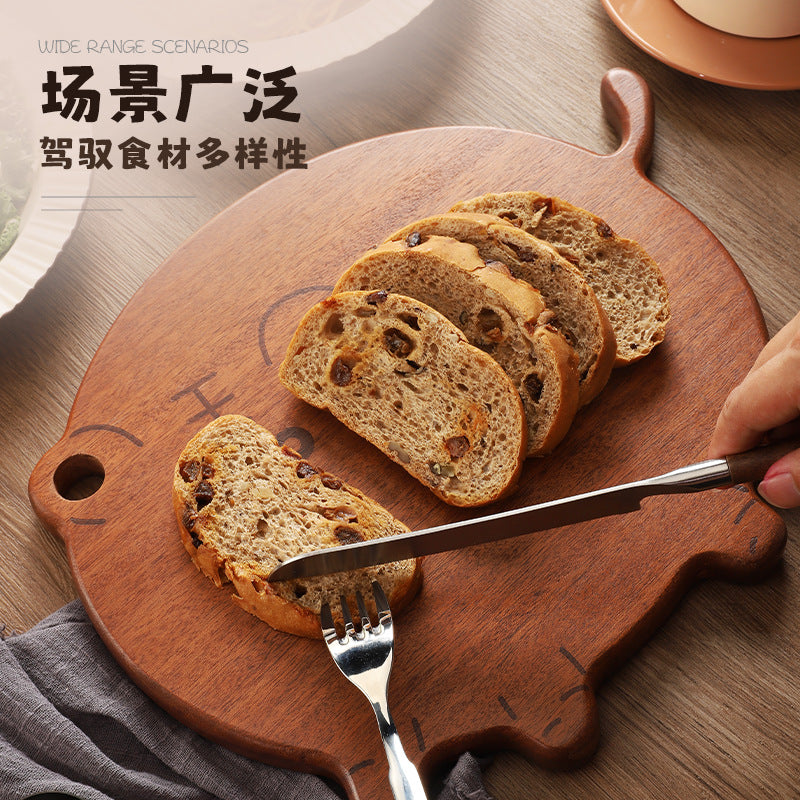 家逸圆圆虎料理板(小号整木）KAYI Cutting Board Ebony Chopping Board Serving Board Portable Round Tiger Shaped Design Board Solid Wood Small Size