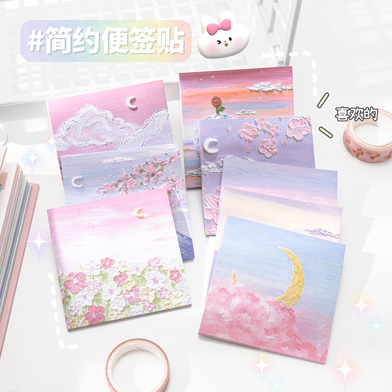 油画立体风景手帐便签纸学生留言纸随手撕便利贴春日Oil Painting 3D Landscape Journal Sticky Notes, Student Note Paper, Tear-Off Sticky Notes, Spring