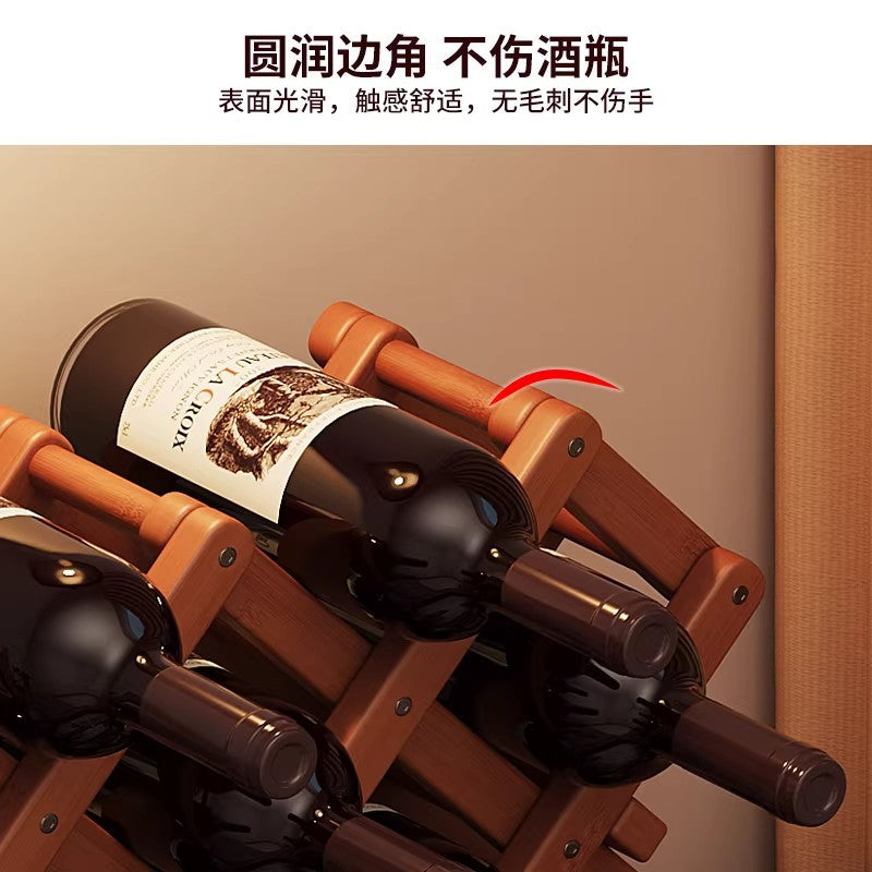 桌面简易红酒架楠竹置物架免安装格子葡萄酒架摆件酒柜红酒展示架Simple Desktop Wine Rack, Nanmu Bamboo Shelving Unit, No Assembly Required, Grid-Style Wine Rack, Decorative Item, Wine Cabinet, Red Wine Display Stand