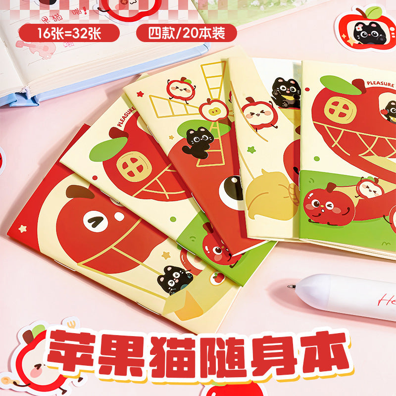 ins卡通苹果100k骑钉本学生可爱记事本手账文具笔记本小本手帐Cartoon Apple 100k Ring-Bound Student's Cute Notebook, Planner, Stationery, Small Notebook, Planner