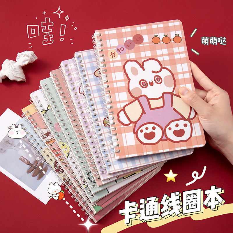 卡通线圈本学生日记本记事本 A5创意侧翻线圈笔记本方格手帐Cartoon Spiral-Bound Student Diary & Notebook: A5 Creative Side-Flip Spiral Notebook with Grid Pages