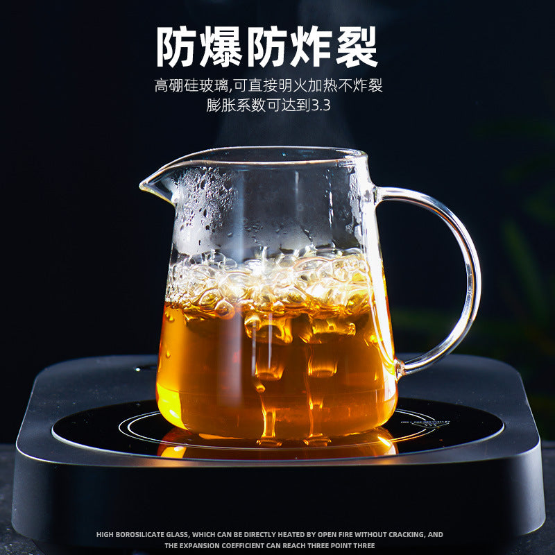 天喜公道杯加厚耐热玻璃公杯高档茶具套装四方茶壶一体茶漏分茶器 Gongdao Cup Thickened Heat-Resistant Glass Tea Set—High-End Tea Set with Square Teapot, Built-in Tea Strainer, and Tea Divider