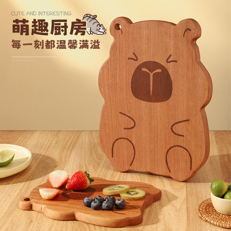 家逸呆呆鼠料理板(大号整木）KAYI Cutting Board Ebony Chopping Board Serving Board Portable Fun Animal Shaped Design Board Solid Wood Large Size