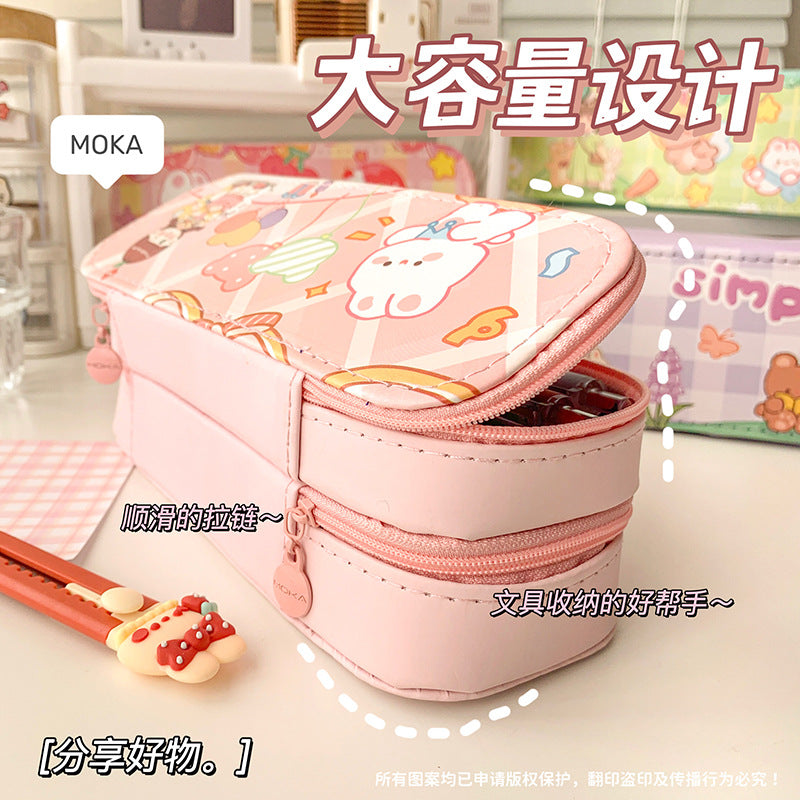 MOKA笔袋女孩小学生文具盒女生高颜值双层大容量 MOKA Pencil Case for Girls: Elementary School Stationery Case—Stylish, Double-Layer, Large-Capacity Pencil Case for Girls