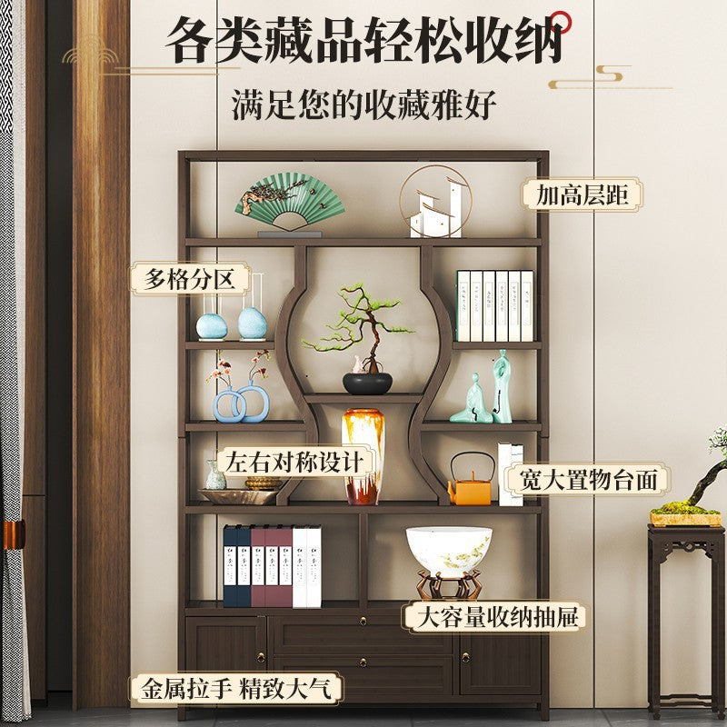 博古架实木新中式茶壶置物架子多宝阁茶具客厅摆件架子茶叶展示柜Solid Wood New Chinese-Style Teapot Display Cabinet, Multi-shelf Cabinet, Tea Set Display Unit, Living Room Ornament Stand, Tea Leaf Display Cabinet