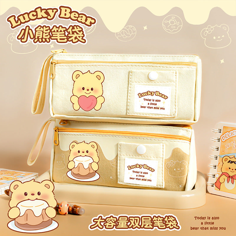 可爱小熊文具袋学生大容量创意笔袋高颜值可爱铅笔收纳文具盒Cute Bear Stationery Pouch: Large-Capacity Creative Pencil Case for Students—Stylish and Adorable Pencil Organizer