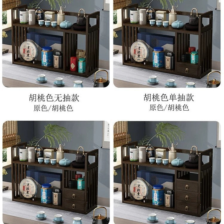 楠竹带抽办公小书架桌面收纳简约桌上书架学生书架置物架Small Office Bookshelf with Drawers in Nan Bamboo – Minimalist Desktop Organiser, Student Bookshelf, Storage Unit