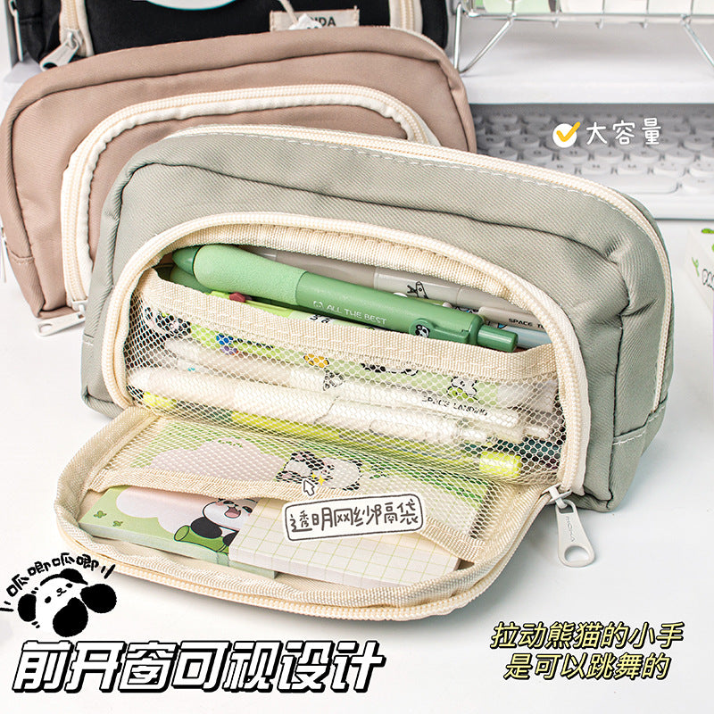 MOKA魔卡熊猫三层圆窗笔袋男女通用学生大容量高颜值文具盒铅笔袋MOKA Panda Three-Layer Round-Window Pencil Case—Unisex, Large Capacity, Stylish Student Pencil Case