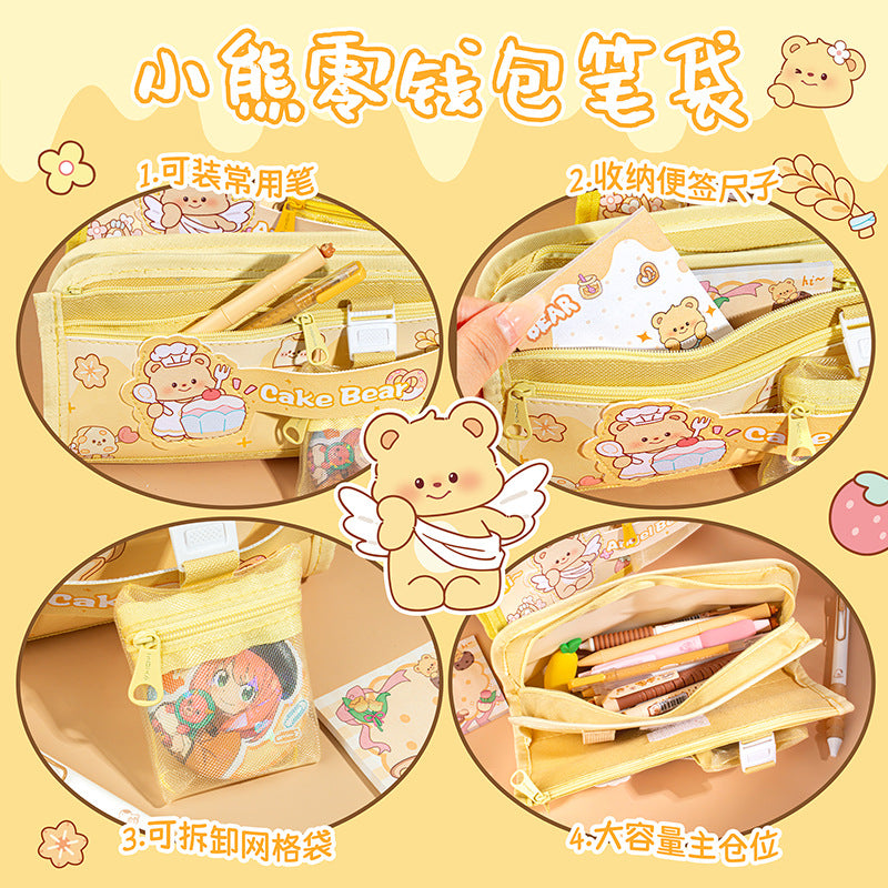 小熊零钱包笔袋大容量分层铅笔盒文具袋可爱学生Little Bear Coin Purse Pencil Case: Large-Capacity, Multi-Compartment Pencil Case and Stationery Pouch—Cute for Students